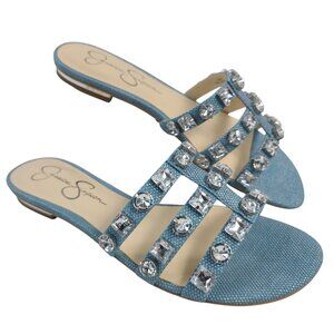 NEW Jessica Simpson JS-Detta Light Blue Rhinestone Slide Sandals Women’s Sz 9.5